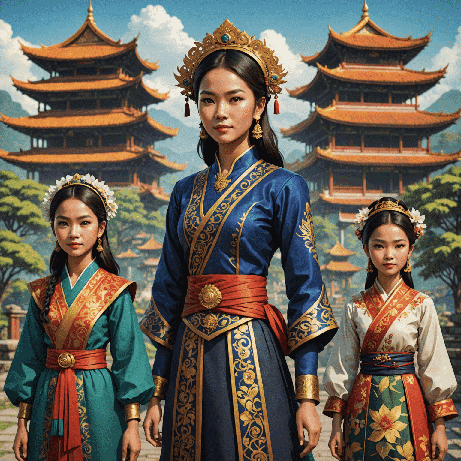 Montage of Malaysian cultural elements like traditional costumes, architecture, and folklore characters integrated into mobile game designs